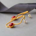wholesale 925 Sterling Silver Gold-Plated Minimalist Geometric Curve Earrings with Certificate, Inlaid with South Red Agate-0-5
