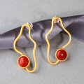 wholesale 925 Sterling Silver Gold-Plated Minimalist Geometric Curve Earrings with Certificate, Inlaid with South Red Agate-0-0