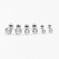 wholesale S925 Silver Ear Studs European and American Threaded Ball Four-Prong Zircon Ear Bone Piercing Jewelry Wholesale from Manufacturers-0.9MM*6MM Stone 3MM*Pearl 3MM White Gold