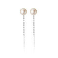 wholesale S925 Sterling Silver Sweet and Simple Small Pearl Ear Thread for Women, Elegant Forest Style Short Earrings for Pierced Ears G569-0-4