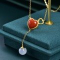 wholesale 925 Silver Fashion Necklace with Heart-Shaped Red Agate Chalcedony Pendant, Women's Wholesale Collarbone Chain-0-3