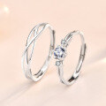 wholesale S925 pure silver couple's wedding rings, small and unique intertwined love, men's and women's adjustable wave zirconia engagement rings-0-1