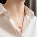 wholesale 925 silver plated with 9K gold, Korean and Japanese style candy-colored natural strawberry quartz pendant, minimalist geometric student necklace wholesale-0-4