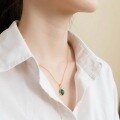 wholesale 925 Silver Japanese Retro Style Natural Malachite Geometric Pendant Without Chain Mori Girl Fine Workmanship Colored Gemstone Necklace Jewelry-0-4