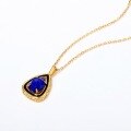 wholesale Pure Silver Blue Goldstone Drip Oil Vintage Floral Engraved Geometric Triangle Pendant Necklace for Women-0-1