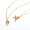 wholesale S925 Silver Summer New Ice Cream Cone Red Zircon Pendant Necklace, Sweet Vacation Day Choker, European and American Jewelry-0-2