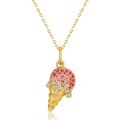 wholesale S925 Silver Summer New Ice Cream Cone Red Zircon Pendant Necklace, Sweet Vacation Day Choker, European and American Jewelry-0-5