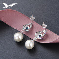 wholesale S925 Sterling Silver Fashion Pearl Jewelry, Teardrop Shape Inlaid with Diamond and Blue Zircon Earrings for Women, Factory Wholesale-0-2