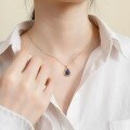 wholesale Pure Silver Blue Goldstone Drip Oil Vintage Floral Engraved Geometric Triangle Pendant Necklace for Women-0-3
