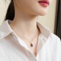 wholesale Pure Silver Blue Goldstone Drip Oil Vintage Floral Engraved Geometric Triangle Pendant Necklace for Women-0-4