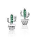wholesale S925 Sterling Silver European and American Retro Style Unique Full-Diamond Cactus Earrings Fashion Trend Green Zircon Stud Earrings High-End Feel Wholesale-0-4