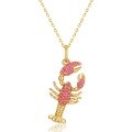 wholesale S925 Gold-Plated Sterling Silver Summer New Lobster Pendant with Red Ruby Ocean Vacation Necklace Women's Jewelry-0-6