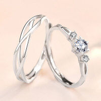 wholesale S925 pure silver couple's wedding rings, small and unique intertwined love, men's and women's adjustable wave zirconia engagement rings-S925 sterling silver>Open men's ring