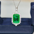 wholesale S925 Sterling Silver New 5ct 10*14mm Rectangle Synthetic Emerald Light Luxury Necklace 40+3cm-0-1