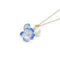 wholesale 9K gold Japanese-inspired luxury jewelry necklace with Shippo enamel, genuine gold, and natural pearl pendant, featuring an elegant floral charm-0-4