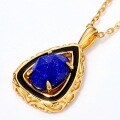 wholesale Pure Silver Blue Goldstone Drip Oil Vintage Floral Engraved Geometric Triangle Pendant Necklace for Women-0-2