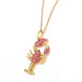 wholesale S925 Gold-Plated Sterling Silver Summer New Lobster Pendant with Red Ruby Ocean Vacation Necklace Women's Jewelry-0-5