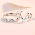 wholesale S925 Sterling Silver "One Deer with You" Couple Rings Set, Adjustable Design, Minimalist and Premium Matching Bands for Men and Women-0-1