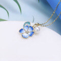 wholesale 9K gold Japanese-inspired luxury jewelry necklace with Shippo enamel, genuine gold, and natural pearl pendant, featuring an elegant floral charm-0-1