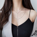 wholesale S925 Sterling Silver Necklace, Internet-Famous Circular Sequins Short Oval Double-Layer Line Minimalist Fringe D6719-0-3
