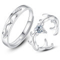 wholesale S925 Sterling Silver "One Deer with You" Couple Rings Set, Adjustable Design, Minimalist and Premium Matching Bands for Men and Women-0-4