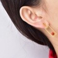 wholesale 925 Sterling Silver Plated Gold Vintage Chinese Style Earrings with Certificate, Featuring Window Paper-Cut Design and Inlaid with South Red Agate-0-3