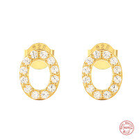 wholesale S925 Sterling Silver Geometric Stud Earrings With English Letters And Inlaid Zircons, Simple And Versatile-Golden O