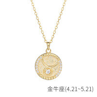 wholesale S925 Sterling Silver Euro American Coin Round Pendant Necklace For Women Ins 12 Zodiac Constellation Collarbone Chain-YA0084_Taurus 925 Silver