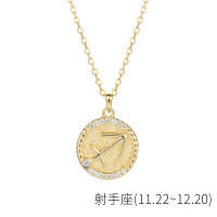 wholesale S925 Sterling Silver Euro American Coin Round Pendant Necklace For Women Ins 12 Zodiac Constellation Collarbone Chain-YA0084_Sagittarius 925 Silver