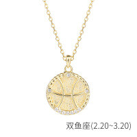 wholesale S925 Sterling Silver Euro American Coin Round Pendant Necklace For Women Ins 12 Zodiac Constellation Collarbone Chain-YA0084_Pisces 925 Silver