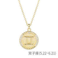 wholesale S925 Sterling Silver Euro American Coin Round Pendant Necklace For Women Ins 12 Zodiac Constellation Collarbone Chain-YA0084_Gemini 925 Silver