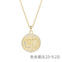 wholesale S925 Sterling Silver Euro American Coin Round Pendant Necklace For Women Ins 12 Zodiac Constellation Collarbone Chain-YA0084_Virgo 925 silver