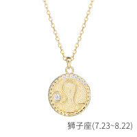 wholesale S925 Sterling Silver Euro American Coin Round Pendant Necklace For Women Ins 12 Zodiac Constellation Collarbone Chain-YA0084_Leo 925 silver