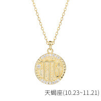 wholesale S925 Sterling Silver Euro American Coin Round Pendant Necklace For Women Ins 12 Zodiac Constellation Collarbone Chain-YA0084_Scorpio 925 silver