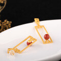 wholesale 925 Sterling Silver Plated Gold Vintage Chinese Style Earrings with Certificate, Featuring Window Paper-Cut Design and Inlaid with South Red Agate-0-1