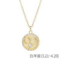 wholesale S925 Sterling Silver Euro American Coin Round Pendant Necklace For Women Ins 12 Zodiac Constellation Collarbone Chain-YA0084_Aries 925 silver