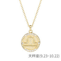 wholesale S925 Sterling Silver Euro American Coin Round Pendant Necklace For Women Ins 12 Zodiac Constellation Collarbone Chain-YA0084_Libra 925 Silver