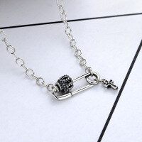 wholesale S925 silver antique silver retro pin crown cross necklace for women, sweater chain, European and American internet celebrity, ins minimalist style-YL043/approx. 3.8g>925 silver