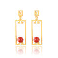 wholesale 925 Sterling Silver Plated Gold Vintage Chinese Style Earrings with Certificate, Featuring Window Paper-Cut Design and Inlaid with South Red Agate-0-4