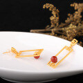wholesale 925 Sterling Silver Plated Gold Vintage Chinese Style Earrings with Certificate, Featuring Window Paper-Cut Design and Inlaid with South Red Agate-0-2