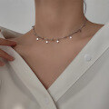 wholesale Sterling Silver S925 Women's Korean Style Fresh and Simple Light Bead Girly Round Piece Tassel Collarbone Necklace D7041-0-0
