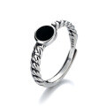 wholesale Sterling silver couple rings, small batch design, trendy adjustable fashion gift, his and hers style, unique commemorative black stone matching set-0-4