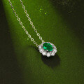 wholesale S925 silver necklace with Biyi pendant, chain set with lab-grown emerald, in stock, wholesale silver necklace jewelry-0-3