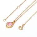 wholesale S925 silver-plated 9K gold classic water drop pendant with natural pink quartz (rose quartz) wholesale necklace for spring and summer new arrivals-0-2