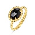 wholesale S925 gold-plated silver Japanese lightweight luxury vintage twist geometric circle adjustable ring with natural black onyx wholesale-0-5