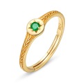 wholesale 925 Silver Gold Plated Green Star Emerald Light Luxury Vintage Adjustable Ring for Women Wholesale Jewelry-0-5