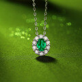 wholesale S925 silver necklace with Biyi pendant, chain set with lab-grown emerald, in stock, wholesale silver necklace jewelry-0-2
