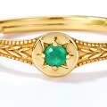 wholesale 925 Silver Gold Plated Green Star Emerald Light Luxury Vintage Adjustable Ring for Women Wholesale Jewelry-0-2