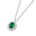 wholesale S925 Silver Necklace with Synthetic Emerald Pendant and Silver-Plated White Gold Chain, Source Wholesale Stock Clavicle Chain-0-4