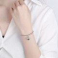 wholesale S925 Sterling Silver Vintage Polished Geometric Hollow-Out Asymmetric Heart Charm Bracelet for Women-0-3